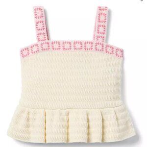 Janie and Jackie Cream and Pink Crochet Floral Trim Peplum Top 8